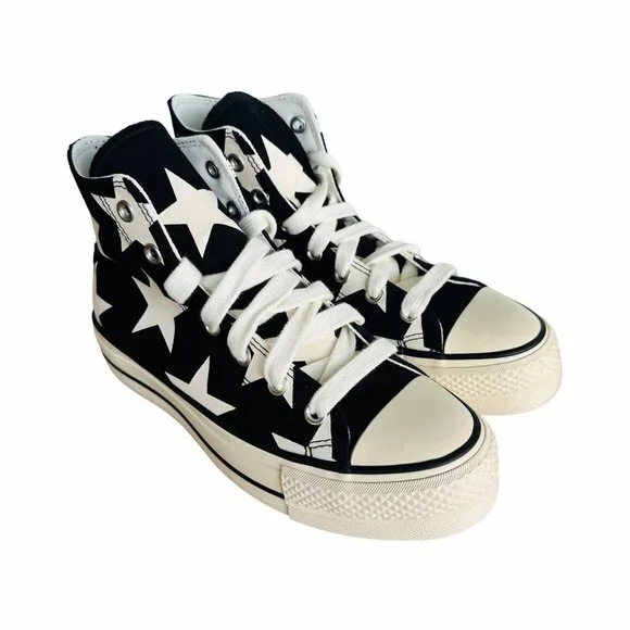 ✨Converse Women Shoes Sz 9 Ctas Lift Platform Hi Large Stars Black Beige A09903C - Picture 2 of 10
